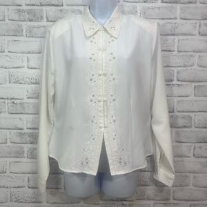 Vintage Claudia Richard Rouleau Buttons Embroidered Long Sleeve Blouse 10
